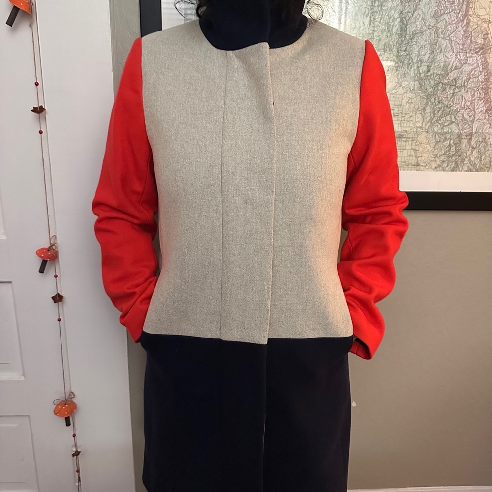 J.Crew Women's coat Red and Beige Cape color blocking